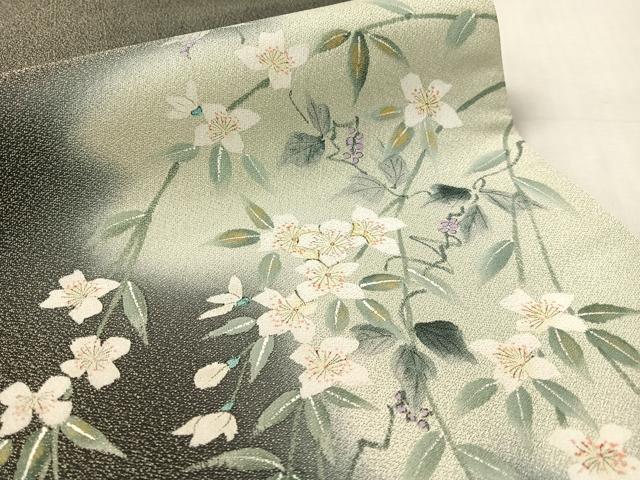 平和屋着物●友禅作家 高橋り明 太鼓柄袋帯 手描き 枝垂れ花文 黒地 銀通し地 さが美扱い 正絹 逸品 未使用 CABK4773vp
