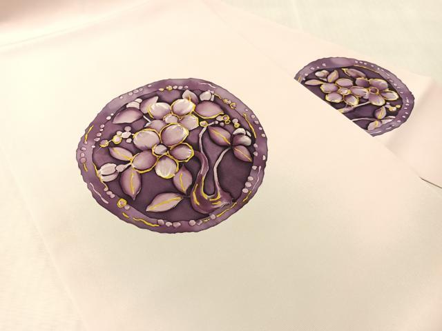平和屋着物●塩瀬 九寸名古屋帯 ろうけつ染 花絵皿文 正絹 逸品 CABK4783vp