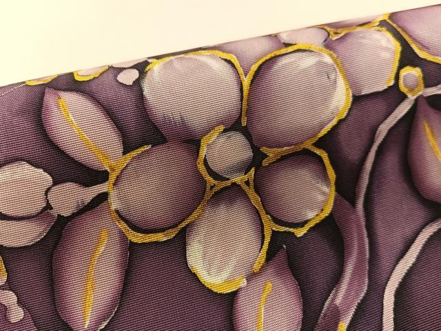 平和屋着物●塩瀬 九寸名古屋帯 ろうけつ染 花絵皿文 正絹 逸品 CABK4783vp