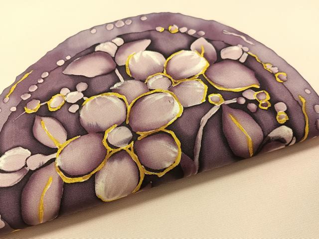 平和屋着物●塩瀬 九寸名古屋帯 ろうけつ染 花絵皿文 正絹 逸品 CABK4783vp