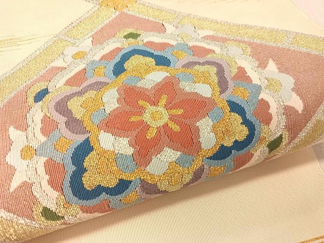 平和屋着物●爪掻き本綴れ 八寸名古屋帯 天井花丸文 金銀糸 正絹 逸品 未使用 CABK4784vp