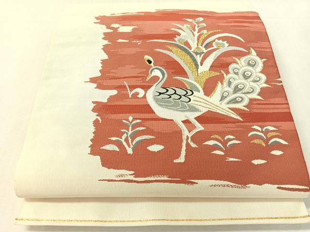 平和屋着物●爪掻き本綴れ 八寸名古屋帯 孔雀文 金銀糸 正絹 逸品 CABK4785vp