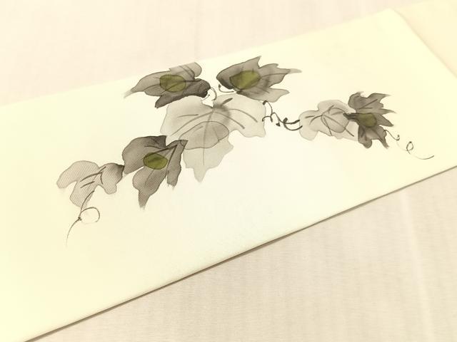 平和屋着物●塩瀬 九寸名古屋帯 作家物 蔦の葉文 正絹 逸品 CABK4786vp
