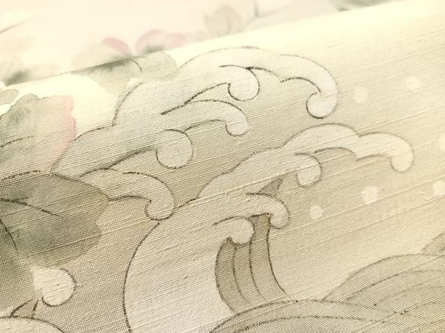平和屋着物●九寸名古屋帯 手描き 紬地 立波花文 正絹 逸品 CABK4788vp