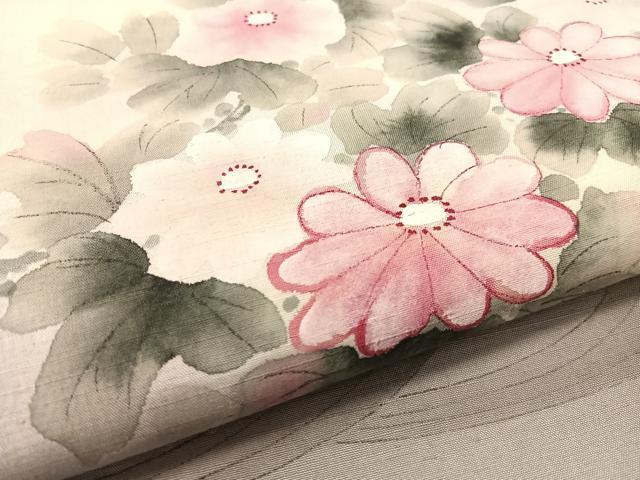 平和屋着物●九寸名古屋帯 手描き 紬地 立波花文 正絹 逸品 CABK4788vp