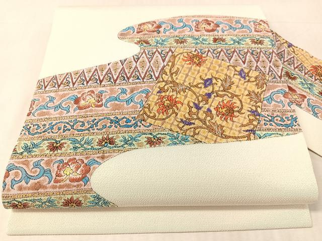 平和屋着物●九寸名古屋帯 道長更紗唐草文 金彩 鬼しぼ縮緬 正絹 逸品 CABK4789vp
