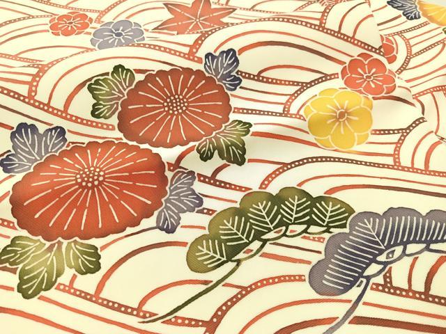 平和屋着物●塩瀬 全通柄 九寸名古屋帯 紅型 立波花松文 正絹 逸品 CABK4794vp