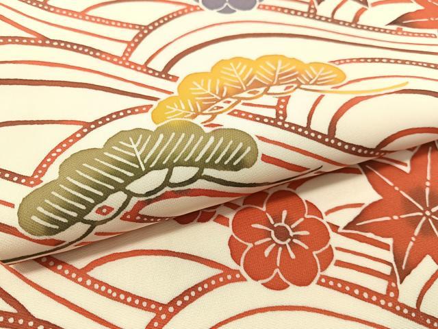 平和屋着物●塩瀬 全通柄 九寸名古屋帯 紅型 立波花松文 正絹 逸品 CABK4794vp