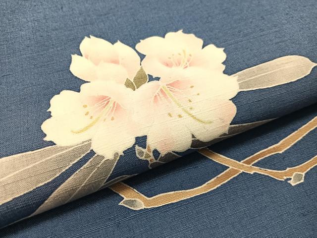 平和屋着物●九寸開き名古屋帯 友禅 作家物 紬地 枝花文 正絹 逸品 CABK4796vp