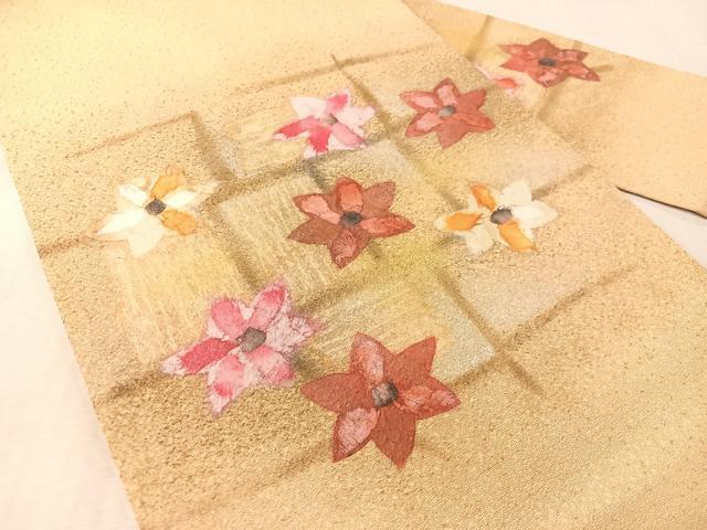 平和屋着物●九寸名古屋帯 作家物 紙芸 舞花文 金銀彩 正絹 逸品 CABK4797vp