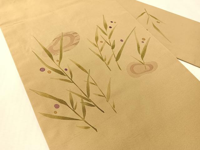 平和屋着物●九寸名古屋帯 紬地 刺繍 露草文 正絹 逸品 CABK4800vp