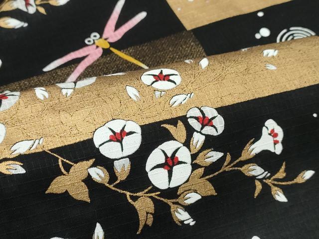 平和屋着物∴夏物 浴衣 綿紅梅 市松朝顔蜻蛉 金彩 綿 逸品 CABK5201ng