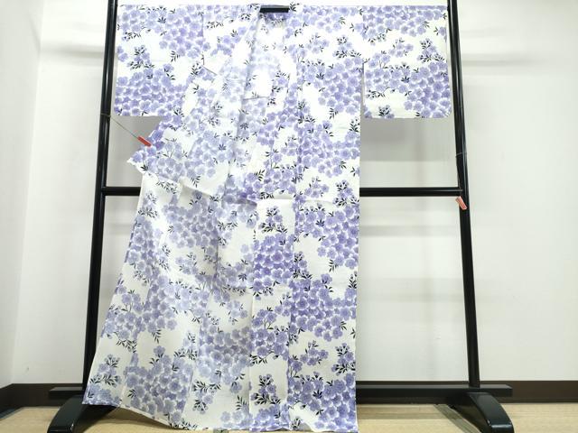 平和屋着物∴夏物 浴衣 綿紅梅 枝桜 綿 逸品 未使用 CABK5203ng