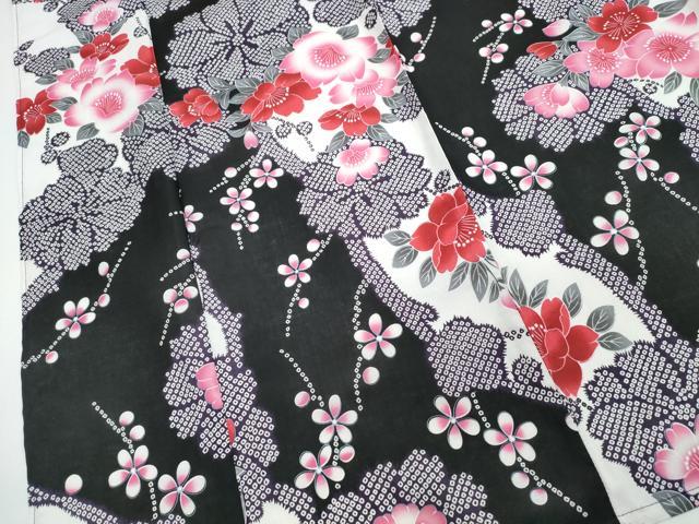平和屋着物∴夏物 浴衣 霞枝桜 黒地 綿 逸品 CABK5210ng