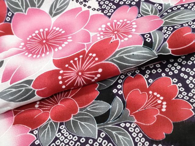 平和屋着物∴夏物 浴衣 霞枝桜 黒地 綿 逸品 CABK5210ng
