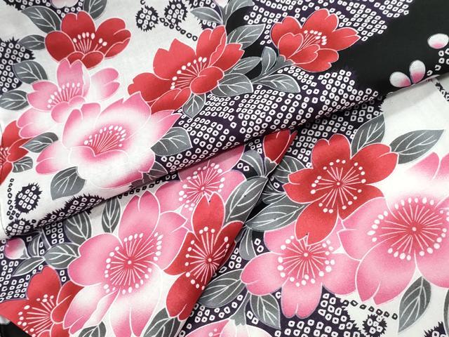 平和屋着物∴夏物 浴衣 霞枝桜 黒地 綿 逸品 CABK5210ng
