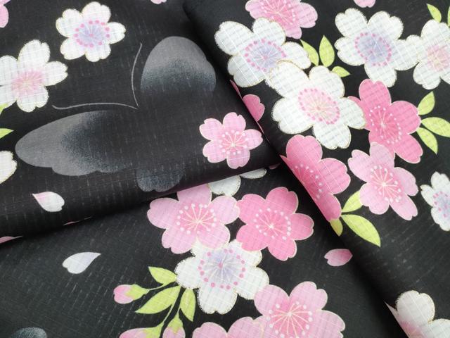 平和屋着物∴夏物 浴衣 舞蝶桜 黒地 金彩 逸品 未使用 CABK5211ng