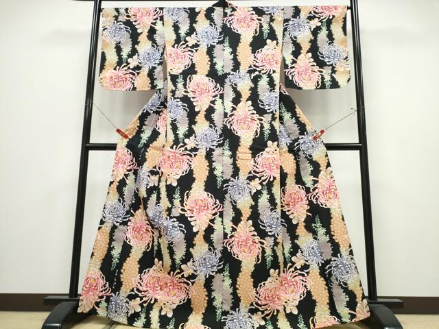 平和屋着物∴夏物 撫松庵 浴衣 乱菊 黒地 綿 逸品 CABK5214ng