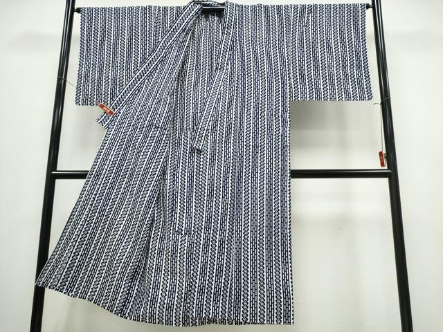 平和屋着物∴夏物 男性 浴衣 注染 手縫い 幾何学文様 綿 逸品 CABK5227ng