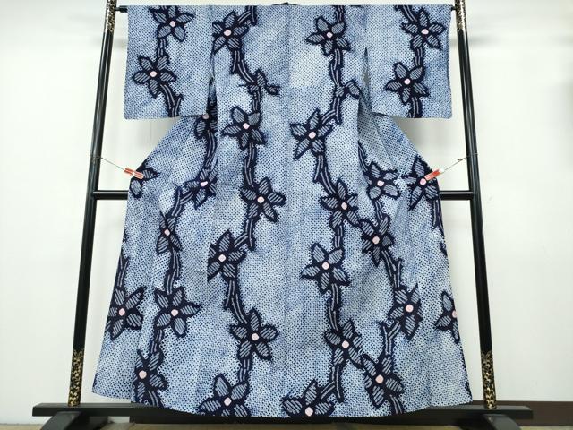 平和屋着物∴夏物 浴衣 有松鳴海絞り 枝花文 綿 逸品 CABK5258ng
