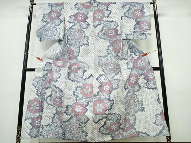 平和屋着物∴夏物 浴衣 有松鳴海絞り 流水枝葉花文 綿 逸品 CABK5261ng