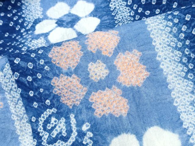 平和屋着物∴夏物 浴衣 有松鳴海絞り 短冊花文 綿 逸品 CABK5272ng