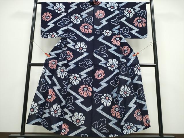平和屋着物∴夏物 浴衣 有松鳴海絞り 流水菊文 綿 逸品 未使用 CABK5288ng