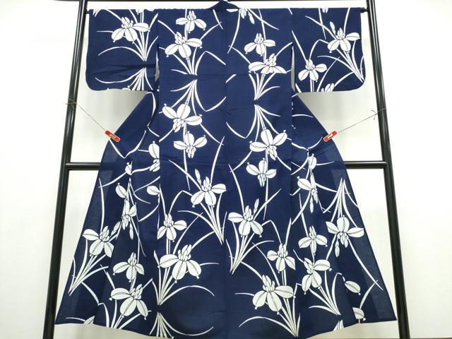 平和屋着物∴夏物 浴衣 注染 手縫い 杜若 綿 逸品 CABK5304ng