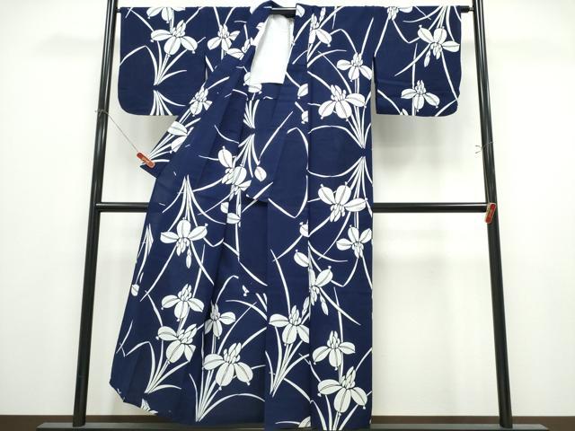 平和屋着物∴夏物 浴衣 注染 手縫い 杜若 綿 逸品 CABK5304ng