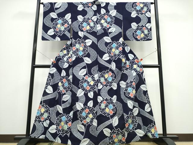 平和屋着物∴夏物 浴衣 注染 手縫い 紫陽花 綿 逸品 CABK5306ng