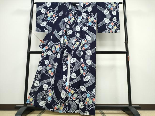 平和屋着物∴夏物 浴衣 注染 手縫い 紫陽花 綿 逸品 CABK5306ng