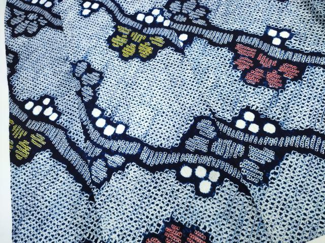 平和屋着物∴夏物 浴衣 有松鳴海絞り 枝花文 綿 逸品 CABK5322ng