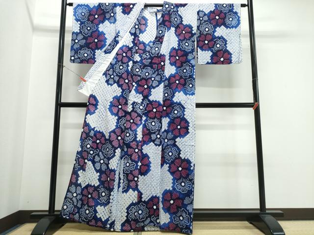 平和屋着物∴夏物 浴衣 有松鳴海絞り 舞花文 綿 逸品 CABK5323ng