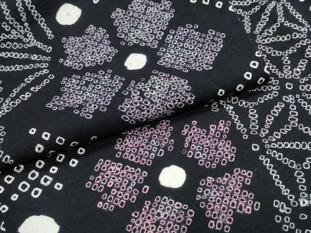 平和屋着物∴夏物 浴衣 有松鳴海絞り 舞花麻の葉文様 黒地 綿 逸品 CABK5330ng