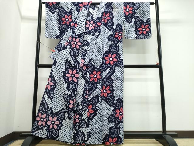 平和屋着物∴夏物 浴衣 有松鳴海絞り 枝花文 綿 逸品 CABK5351ng