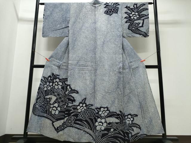 平和屋着物∴夏物 訪問着・浴衣兼用 絵羽浴衣 有松鳴海絞り 地紙草花文 綿 逸品 CABK5362ng