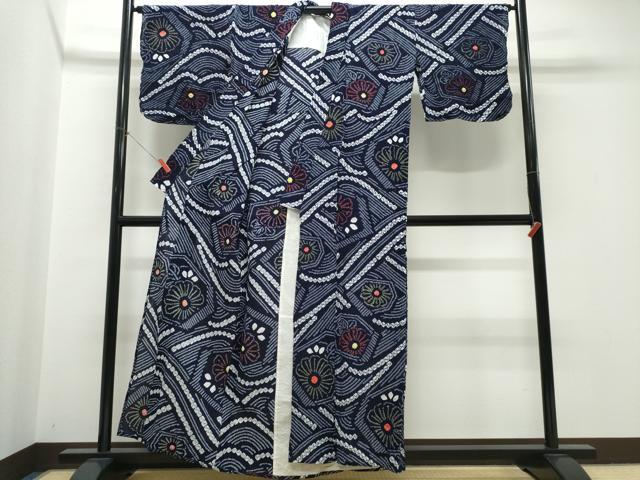 平和屋着物∴夏物 浴衣 有松鳴海絞り 流水菊文 綿 逸品 CABK5368ng