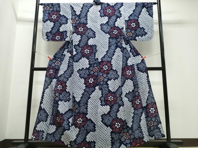 平和屋着物∴夏物 浴衣 有松鳴海絞り 舞葉花文 綿 逸品 CABK5370ng