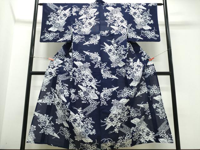 平和屋着物∴夏物 浴衣 綿絽 花舟文 綿 逸品 CABK5375ng
