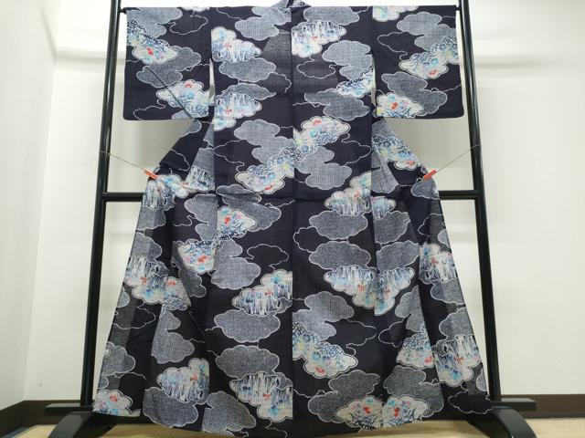 平和屋着物∴夏物 浴衣 注染 雲重ね草花文 綿 逸品 CABK5377ng