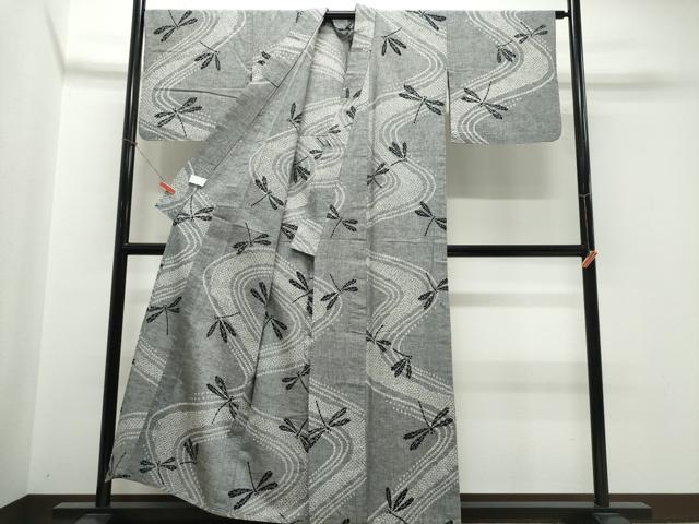 平和屋着物∴夏物 浴衣 注染 手縫い 蜻蛉 流水文 綿 逸品 CABK5379ng