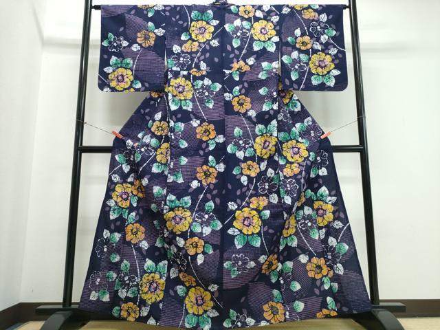 平和屋着物∴夏物 浴衣 注染 手縫い 枝花文 綿 逸品 CABK5384ng