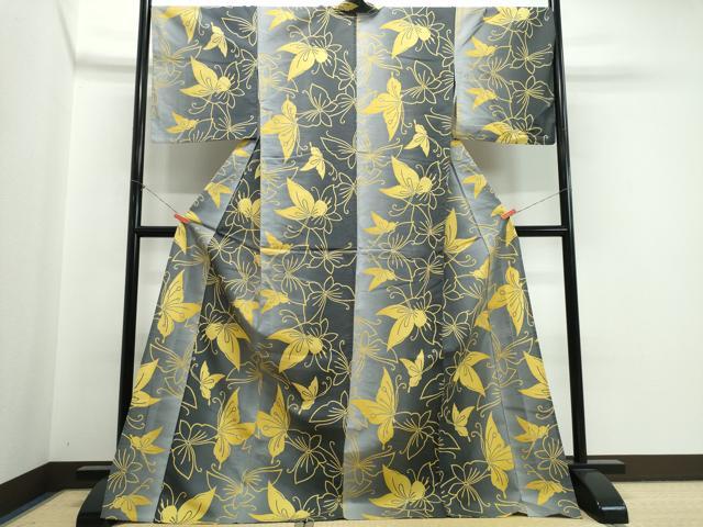 平和屋着物∴夏物 浴衣 注染 手縫い 舞蝶文 綿 逸品 CABK5393ng