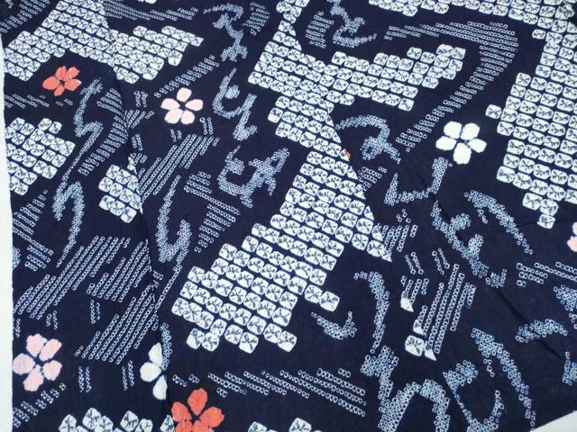 平和屋着物∴夏物 浴衣 有松鳴海絞り いろは唄 流水花文 綿 逸品 CABK5403ng