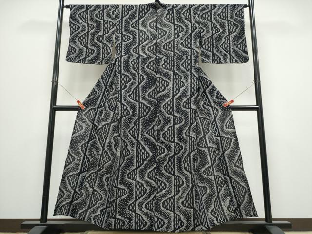 平和屋着物∴夏物 浴衣 有松鳴海絞り 流水文 黒地 綿 逸品 CABK5409ng