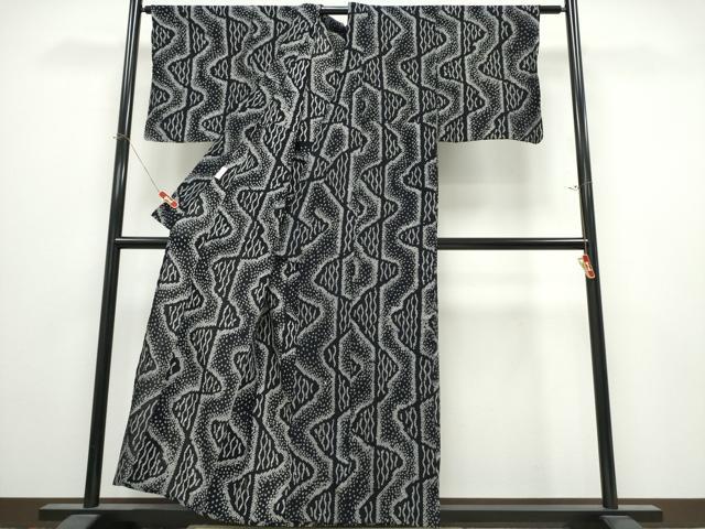 平和屋着物∴夏物 浴衣 有松鳴海絞り 流水文 黒地 綿 逸品 CABK5409ng