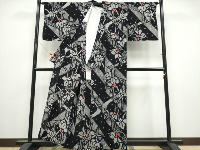 平和屋着物∴夏物 浴衣 有松鳴海絞り 流水杜若 黒地 綿 逸品 CABK5419ng