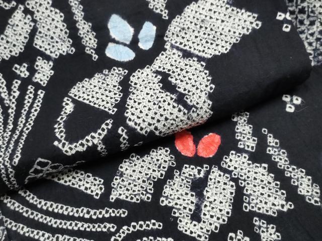 平和屋着物∴夏物 浴衣 有松鳴海絞り 流水杜若 黒地 綿 逸品 CABK5419ng