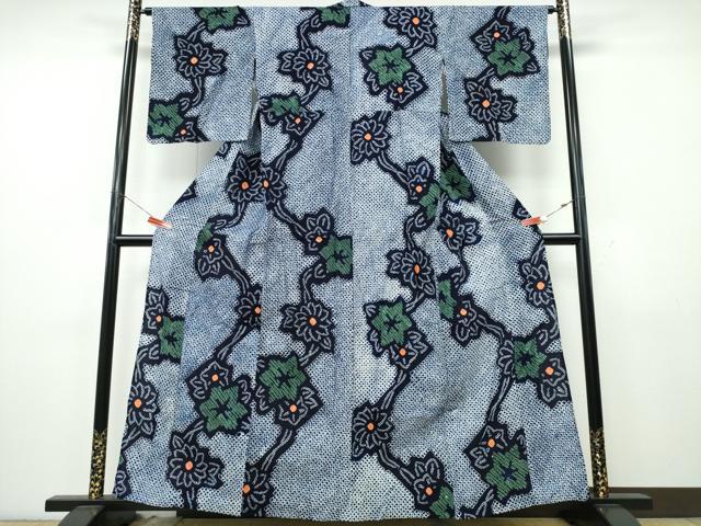 平和屋着物∴夏物 浴衣 有松鳴海絞り 枝花文 綿 逸品 CABK5440ng