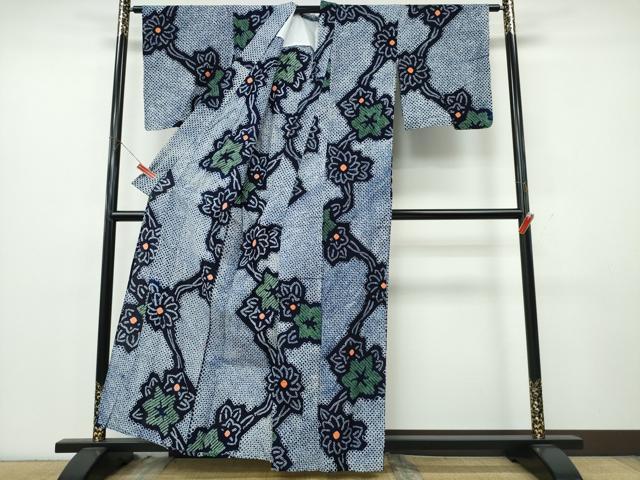 平和屋着物∴夏物 浴衣 有松鳴海絞り 枝花文 綿 逸品 CABK5440ng